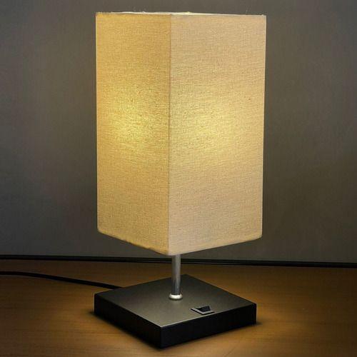 Imagem de Abajur luminária de Mesa Clássico Quadrado Com Interruptor e Cúpula Decoração Casa e Sala, Quarto e Cabeceira Cama, Escritório estudar