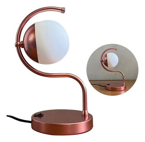 Imagem de Abajur luminaria De Mesa Curvado Com Interruptor Base + Globo Fosco Bivolt