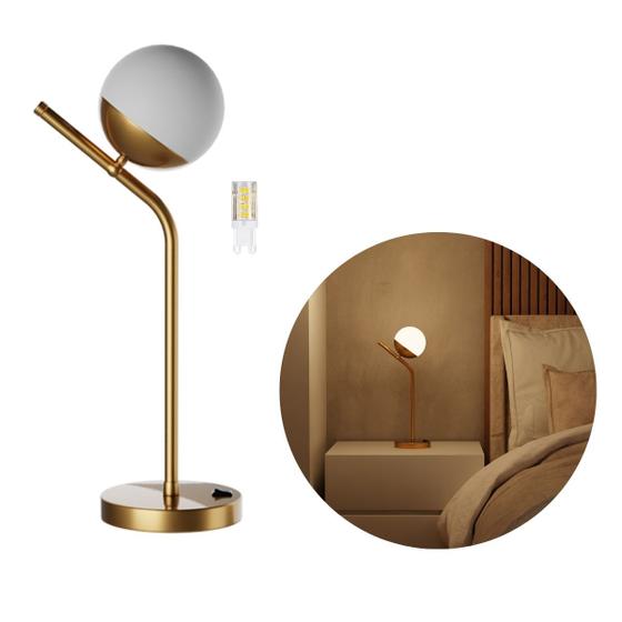 Imagem de Abajur luminária de Mesa Inclinado Com Globo Vidro + Lâmpada Inclusa G9 Bivolt DOURADO 