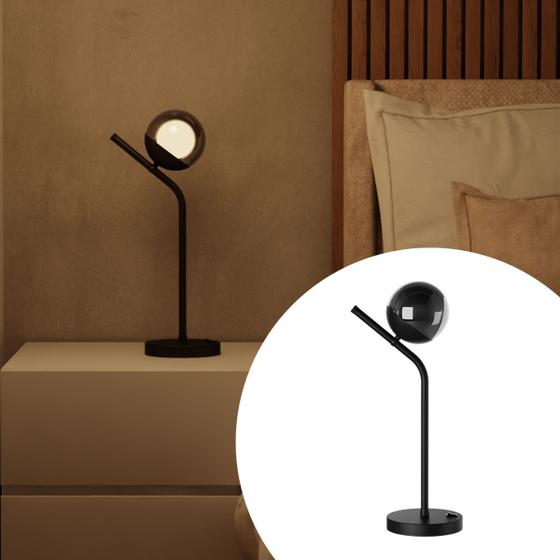 LÁMPARA DE MESA BELÉN BLACK LED + CARGADOR USB PARA IPHONE Y ANDROID