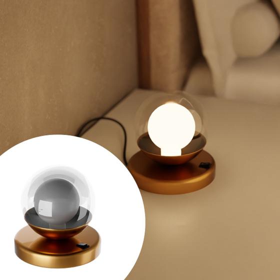 Imagem de Abajur luminaria de Mesa Moderno Dama Com Globo Rosca 10cm de Alumínio e Bivolt Para Cabeceira de Cama, Quarto ou Sala