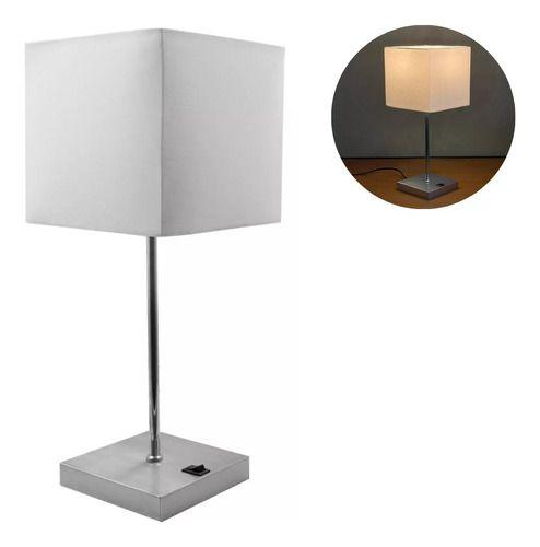 Imagem de Abajur luminária de Mesa Quadrado Escovado Com Interruptor Com Cúpula algodão Para Sala, Quarto, Cabeceira