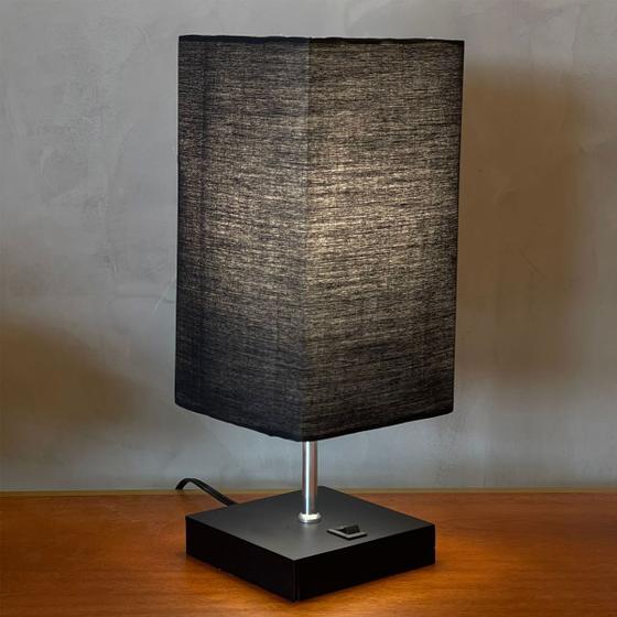 Imagem de Abajur luminária de Mesa Quadrado MDF Com Interruptor Com Cúpula Para Decoração Casa e Sala, Quarto Cama e Cabeceira, Escritório estudar