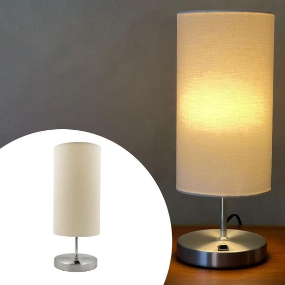 Imagem de Abajur Luminária de Mesa Redondo Com Interruptor e bivolt Com Cúpula algodão Ref 84