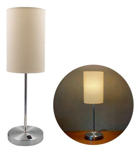 Imagem de Abajur luminária de Mesa Redondo Escovado Com Interruptor Com Cúpula algodão Para Sala, Cama ou Cabeceira, Quarto