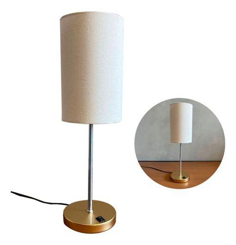 Imagem de Abajur luminária de Mesa Redondo Escovado Com Interruptor Com Cúpula algodão Para Sala, Cama ou Cabeceira, Quarto