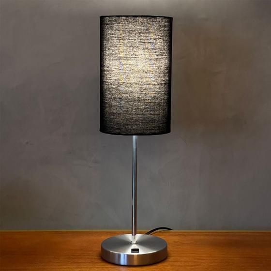 Imagem de Abajur luminária de Mesa Redondo Escovado Com Interruptor Com Cúpula Para Sala de Estar, Quarto e Cabeceira de Cama, Escritório