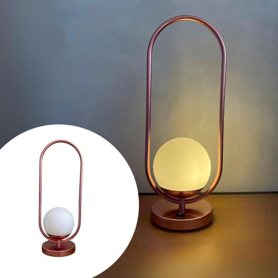 Imagem de Abajur Luminária De Mesa Tubo Oval Jabuticaba Rose Gold Com Vidro Globo