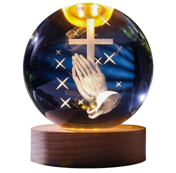 Imagem de Abajur Luminária Lâmpada Bola Cristal Planetária Cruz Oração Em 3d