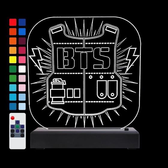 Imagem de Abajur Luminária Led Banda Bts Coreana Kpop Decorativa Rgb