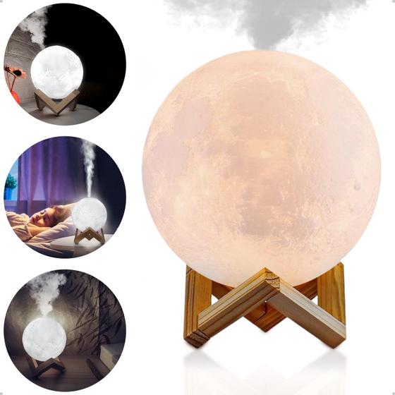 Imagem de Abajur Luminária Led Lua Cheia 3D Touch Com Umidificador De Ar 800ml Decoração Do Quarto