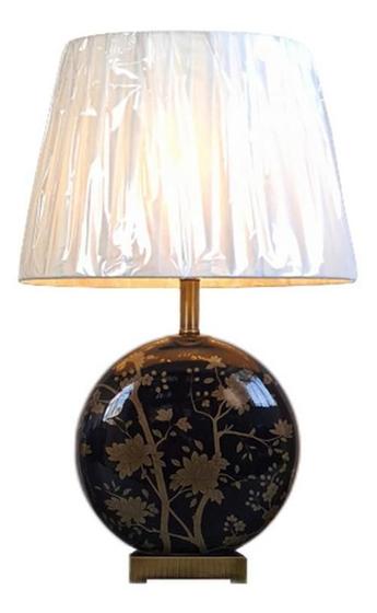 Imagem de Abajur Luminária Preto Redondo Floral Porcelana Metal 66X42