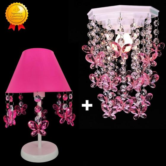 Abajur + Lustre Quarto Infantil Luminária de Teto Feminino Bebê Decorar