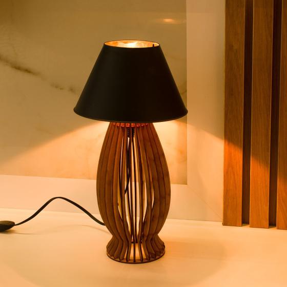 Abajur Mesa Infantil/Adulto Madeira Mdf Cru Cupula Preta Menor preço em Abajur Mesa Infantil/Adulto Madeira Mdf Cru Cupula Preta