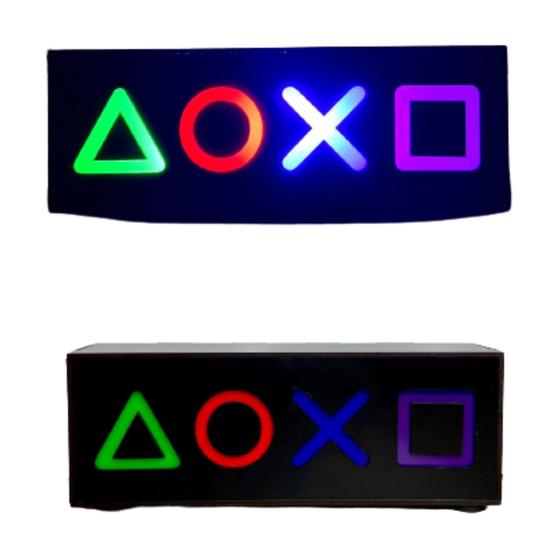 Imagem de Abajur PLAY Luminária de mesa LED Gamer Geek MDF PSN Símbolos LED