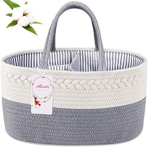 Imagem de ABenkle Baby Diaper Caddy Organizer Basket, Cotton Rope Nursery Storage Bin for Changing Table Car, Gift for Baby Shower-Grey