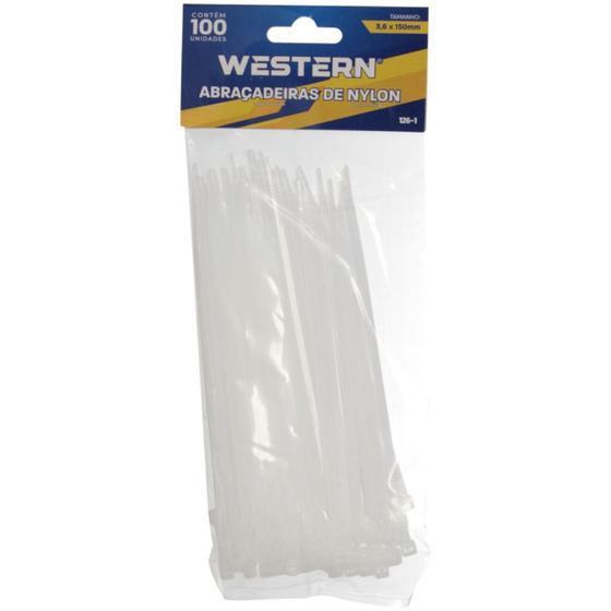 Imagem de Abraçadeira de nylon branca 3,6 mm x 15 cm com 100 peças - Western