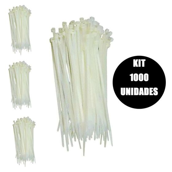 Imagem de Abraçadeira de Nylon Branco Kit 1000 Uni Organizador  380mm x 4.8mm Cinta Plastica Cabos