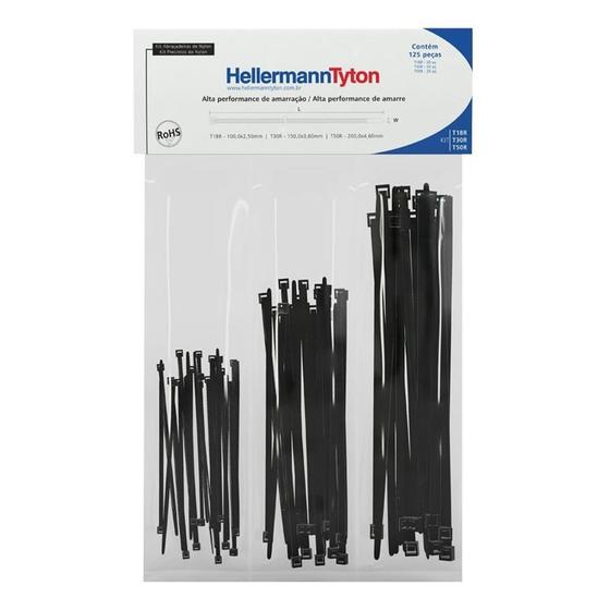 Imagem de Abraçadeira Fita Hellermann de Nylon T18R (100x2,5mm) T30R (150x3,6mm) T50R (200x4,6mm) Preto Pacote Com 125 Unidades - Hellermann Tyton