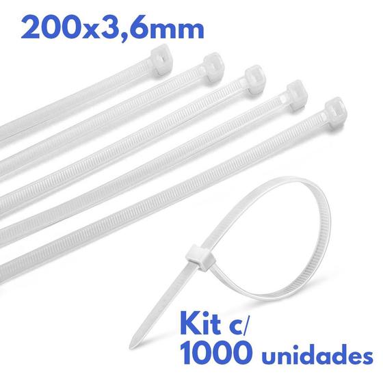 Imagem de Abraçadeira Nylon Branco 200x3,6mm GoOffice - Kit c/1000 Unidades