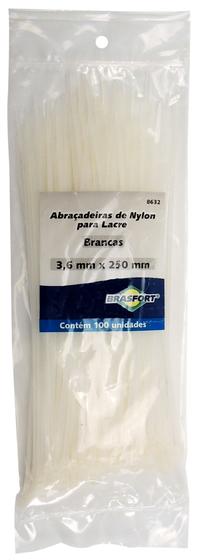 Imagem de Abracadeira Nylon Brasfort 3.6mm x 250mm com 100 peças Cor: Branco