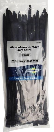 Imagem de Abracadeira Nylon Brasfort Preta 7.6mmX250mm com 50peças