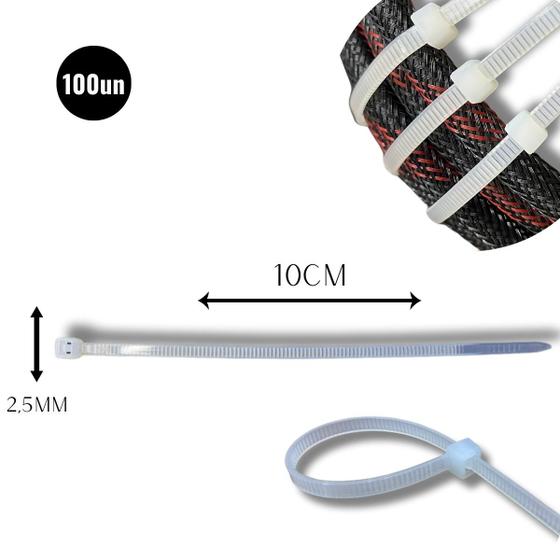 Imagem de Abraçadeira Nylon Enforca 2,5 x 100mm Kit C/ 100 Lacre Cinta Plástica Fixadora Fita Hellerman 10cm Branca