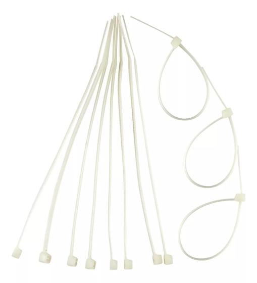 Imagem de Abraçadeira nylon fita plástica 2.5x100mm 100pç branco eda cinta presilha lacre organizar cabo resistente