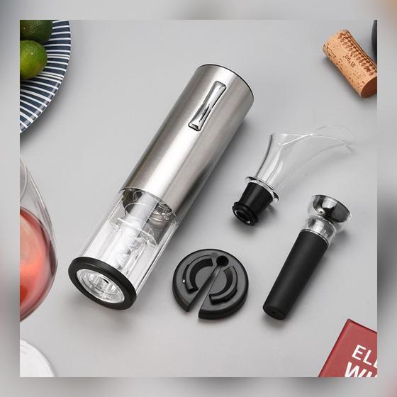Imagem de Abridor De Garrafa Elétrico USB Saca Rolha Para Vinho Com Cortador De Lacre e Acessórios Inox