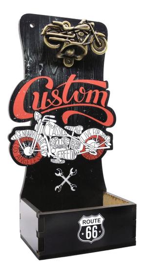 Imagem de Abridor De Garrafa Parede Old Moto Custom C/ Porta Tampinha