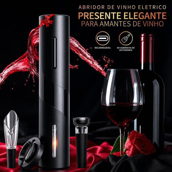 Abridor de Vinho Kit Completo com Saca Rolhas Cortador de Lacre Aerador Bico Elétrico Recarregável U