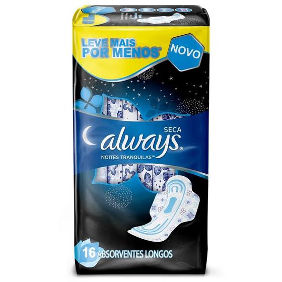 Imagem de Absorvente always noites tranquilas cobertura seca com abas pague 14 eleve 16 unidades