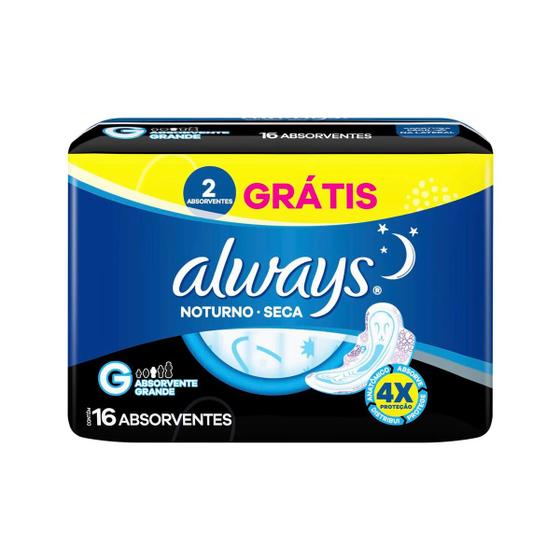 Imagem de Absorvente Always Noturno Proteção Seca G Com Abas 16 Unidades Always