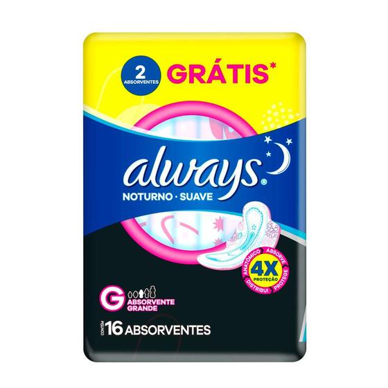 Imagem de Absorvente Always Noturno Suave c/ Abas 28cm Leve 16 Pague 14