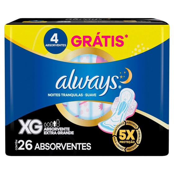 Imagem de Absorvente Always Noturno Suave Tamanho XG com Abas 26 Unidades