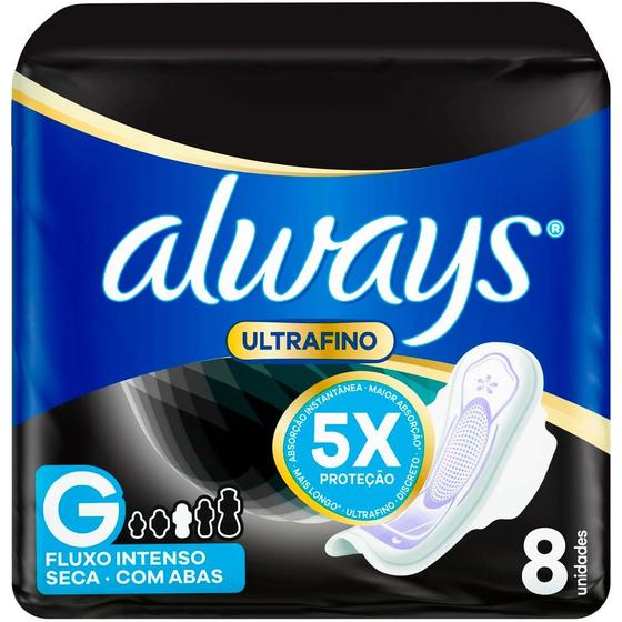 Imagem de Absorvente Always Noturno Ultrafino Seca Tamanho G com Abas 8 Unidades