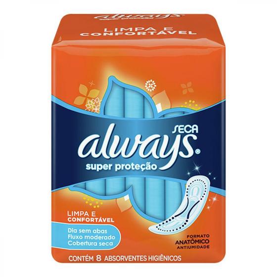 Imagem de Absorvente Always Super Proteção Seca Sem Abas Com 8 Unidades