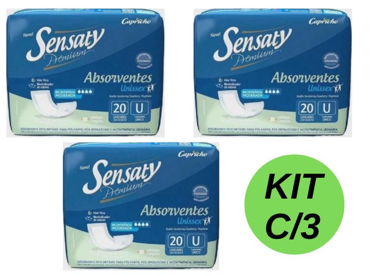 Imagem de Absorvente  Capricho Sensaty Premium c/20 unid c/fita adesivas  (Kit com 3 pacotes )