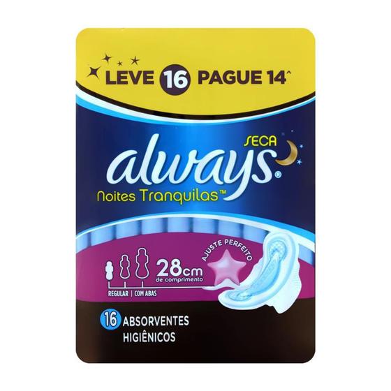 Imagem de Absorvente com Abas Always Noturno Cobertura Seca Leve 16 Unidades Pague 14 Unidades