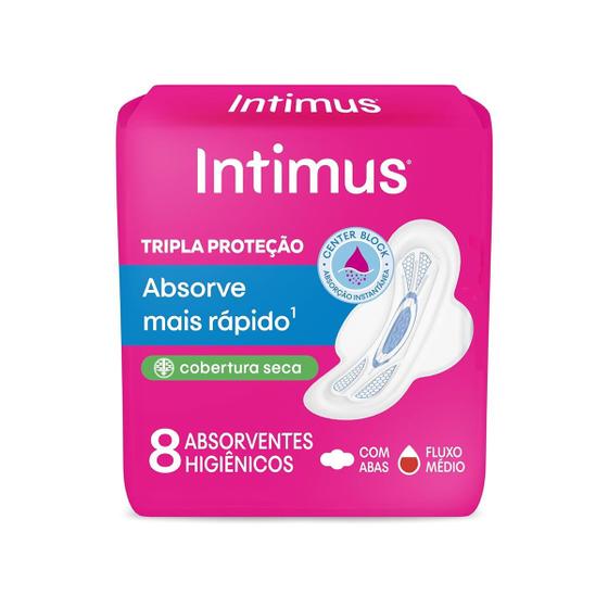 Imagem de Absorvente Com Tripla Proteção Fluxo Médio Cobertura Seca Com Abas 8 Unidades Intimus