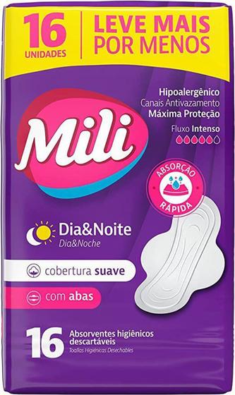 Imagem de Absorvente Dia & Noite Cobertura Suave Com Abas Fluxo Intenso 16 UN Mili