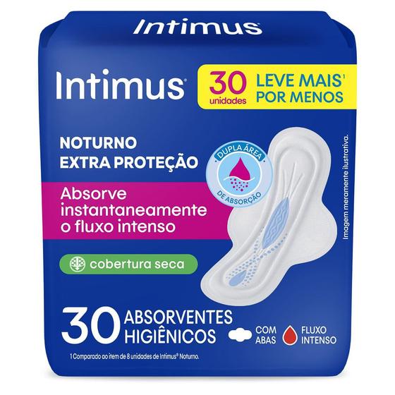 Imagem de Absorvente Externo Intimus Noturno Cobertura Seca com Abas 30 Unidades