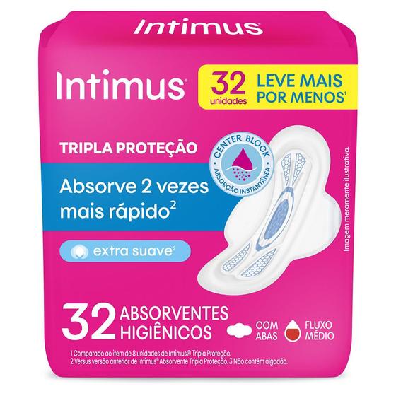 Imagem de Absorvente Externo Intimus Tripla Proteção Cobertura Suave com Abas 32 Unidades