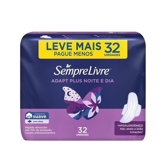 Menor preço em Absorvente Externo Sempre Livre Adapt Plus Noite e Dia Cobertura Suave com Abas 32 Unidades