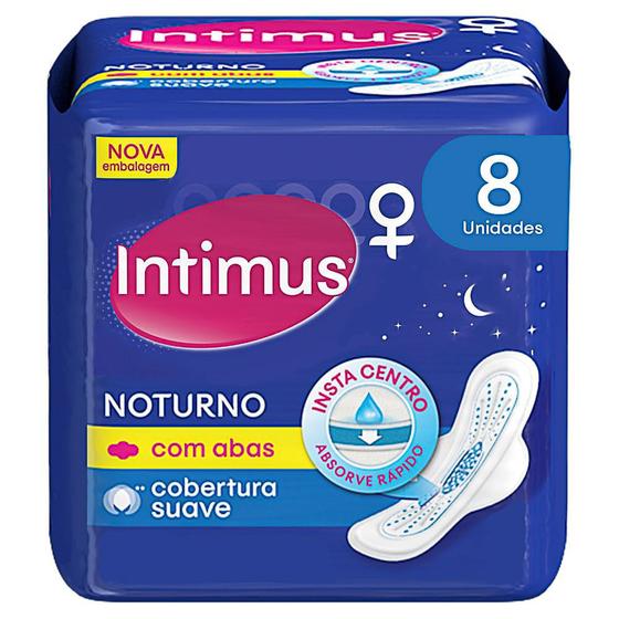 Imagem de Absorvente Intimus Gel Noturno Longo Cobertura Suave com Abas 8 Unidades