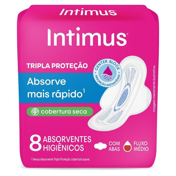 Imagem de Absorvente Intimus Gel Tripla Proteção Cobertura Seca com Abas 8 Unidades