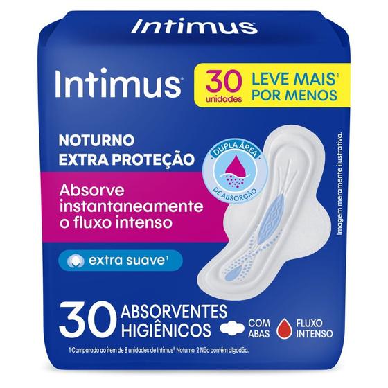 Imagem de Absorvente Intimus Noturno Cobertura Suave com Abas 30 Unidades