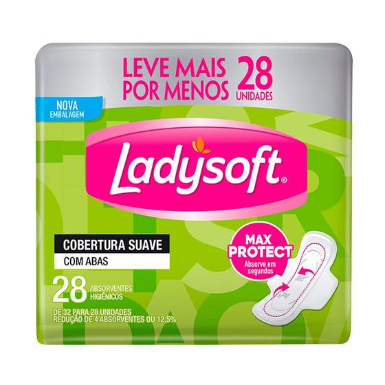 Imagem de Absorvente Ladysoft Cobertura Suave com Abas 28 Unidades Leve Mais por Menos