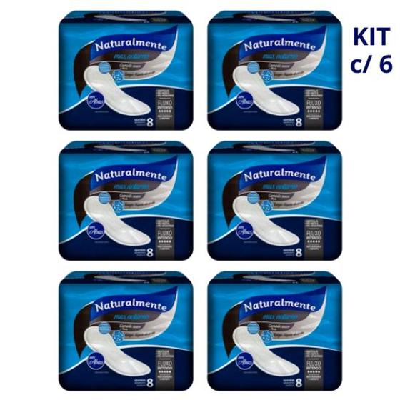 Imagem de Absorvente Naturalmente Max Noturno c/abas c/8 un(Kit com 6)