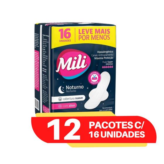 Imagem de Absorvente noturno Mili kit com 12 pacotes 